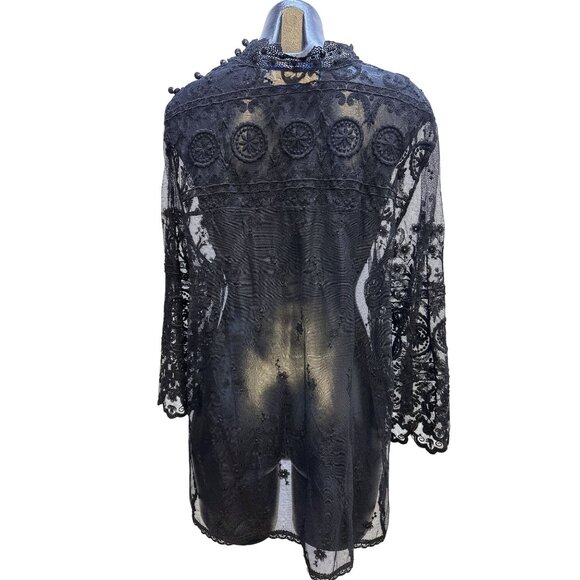 4 Love And Liberty Black Sheer Embroidered Lace Blouse w/Bell Sleeves Size XL - Picture 2 of 10